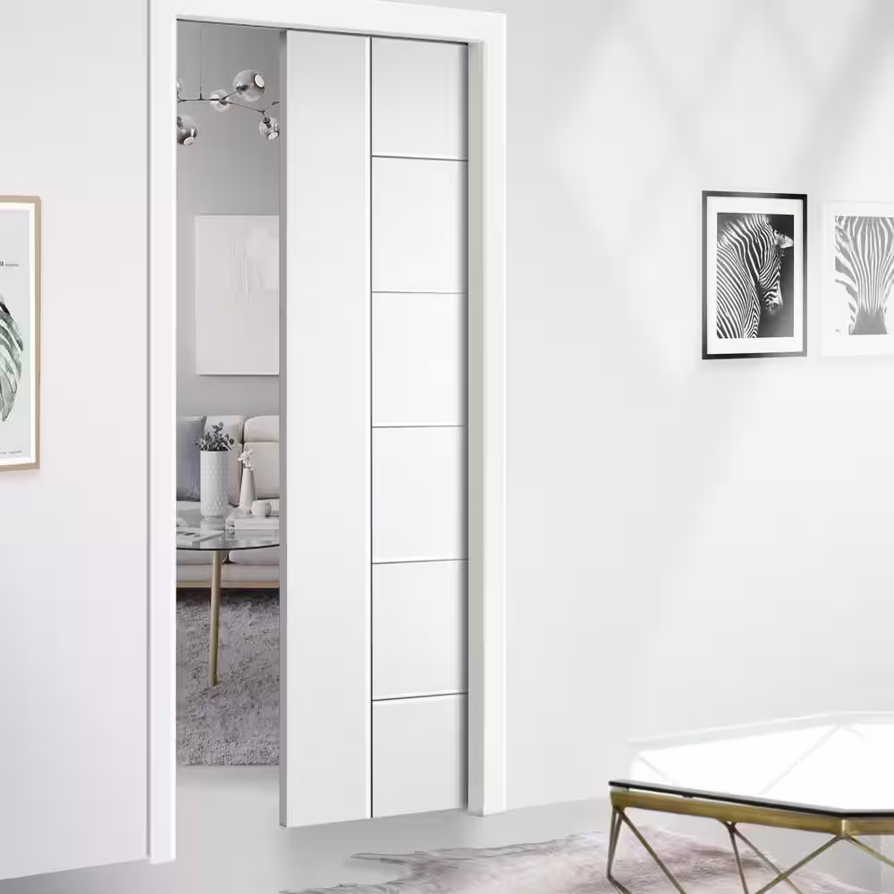 CALHOME Metropolitan 30 in. x 80 in. Hollow Core White Primed Composite MDF Interior Door Slab for Pocket Door