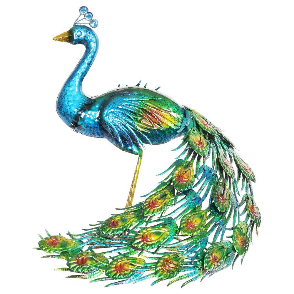 Exhart Hand Painted Metal Peacock Garden Statue