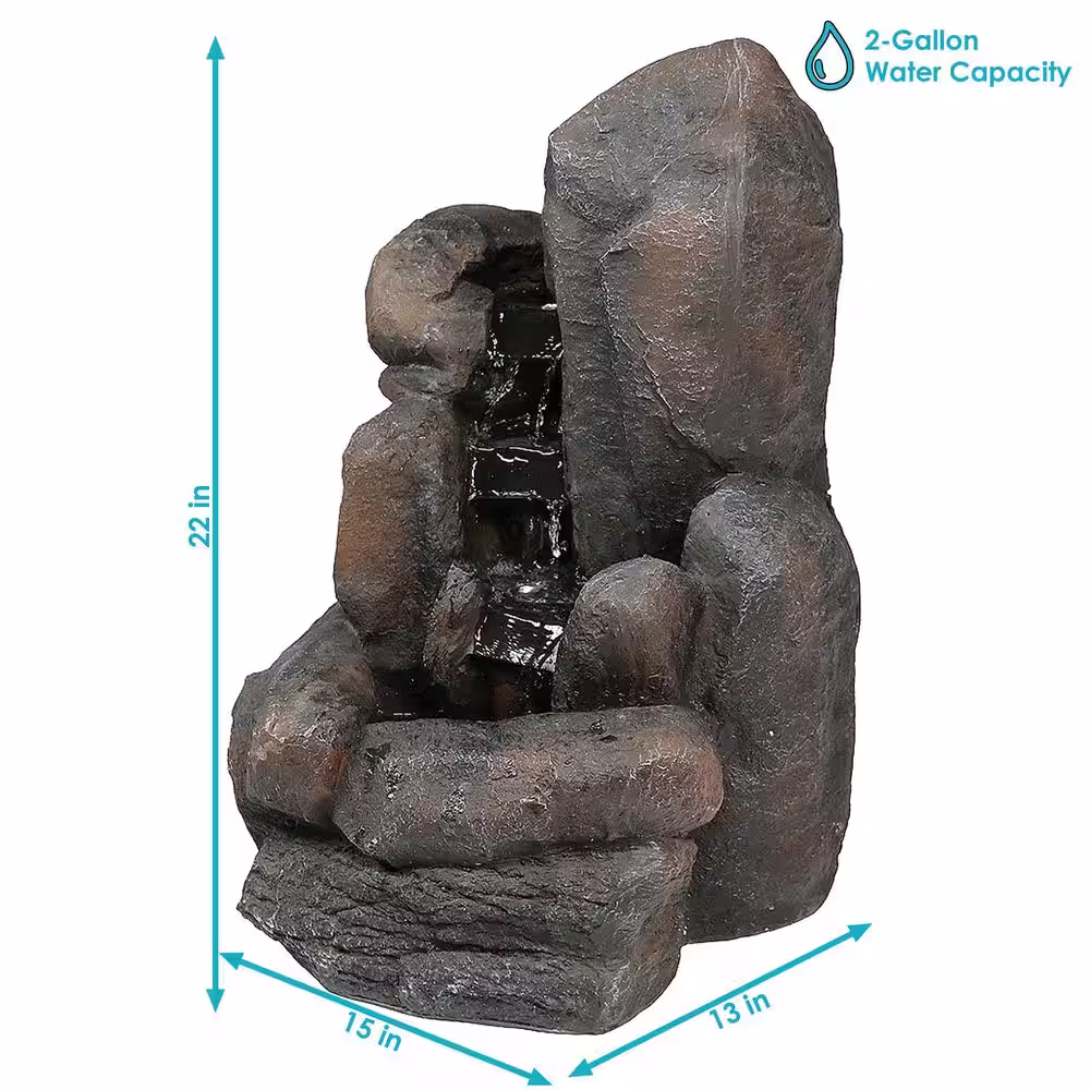 Sunnydaze Decor 22 in. Rock Falls Solar with Battery Backup Outdoor Cascade Water Fountain (2-Pieces)