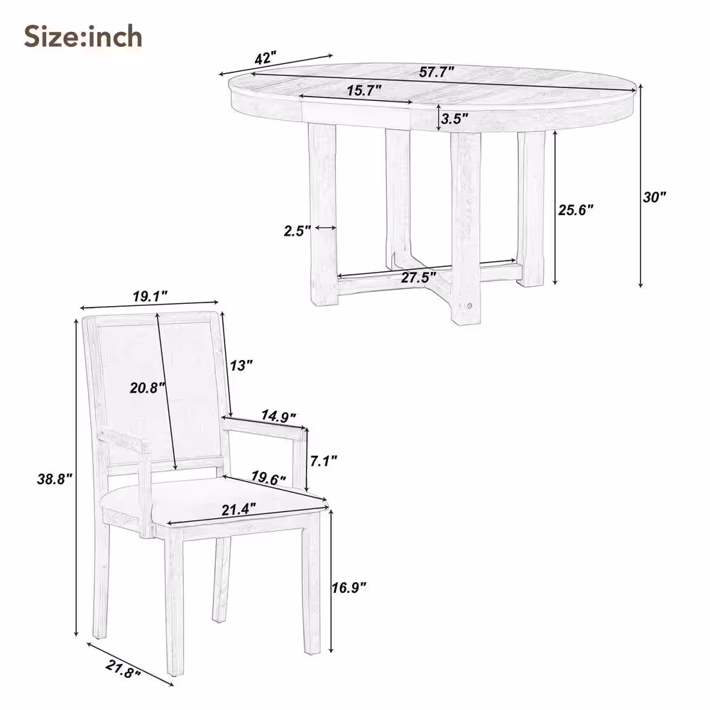 Harper & Bright Designs 5-Piece Natural Wood Wash Round to Oval MDF Top Dining table Set Seats-4 with Extendable Butterfly Leaf and 4-Chairs