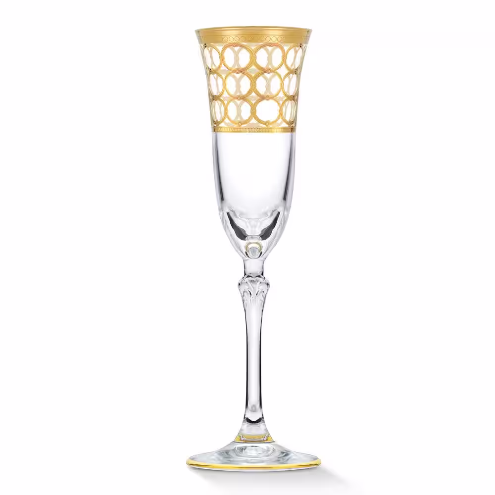 Lorren Home Trends 5 oz. Gold Ring Champagne Flute Stem Set (Set of 4)