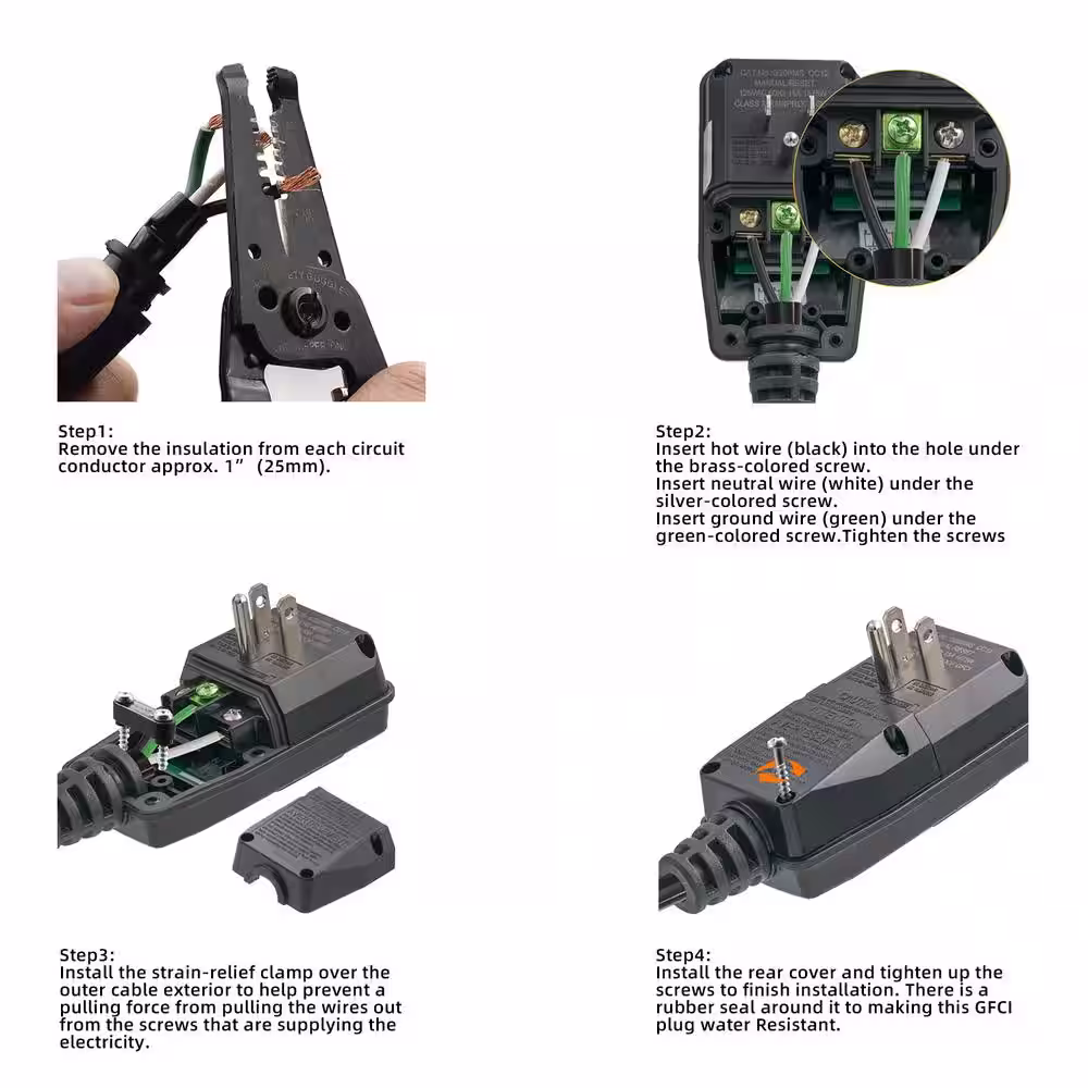 ELEGRP 4.67 in. 15 Amp Auto Reset 3 Prong Portable GFCI Replacement Right Angle Plug Assembly