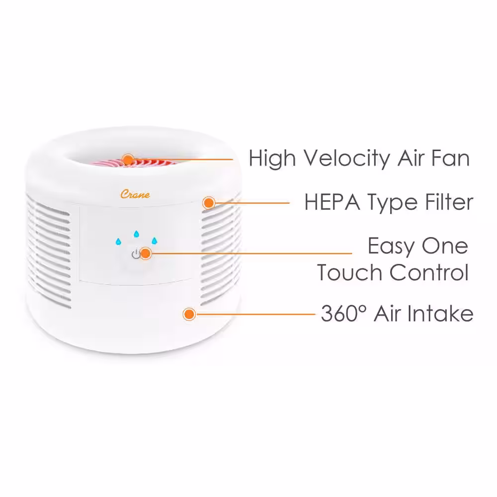 Crane HEPA Air Purifier with 3 Speed Settings for Small to Medium Rooms up to 300 sq.ft.