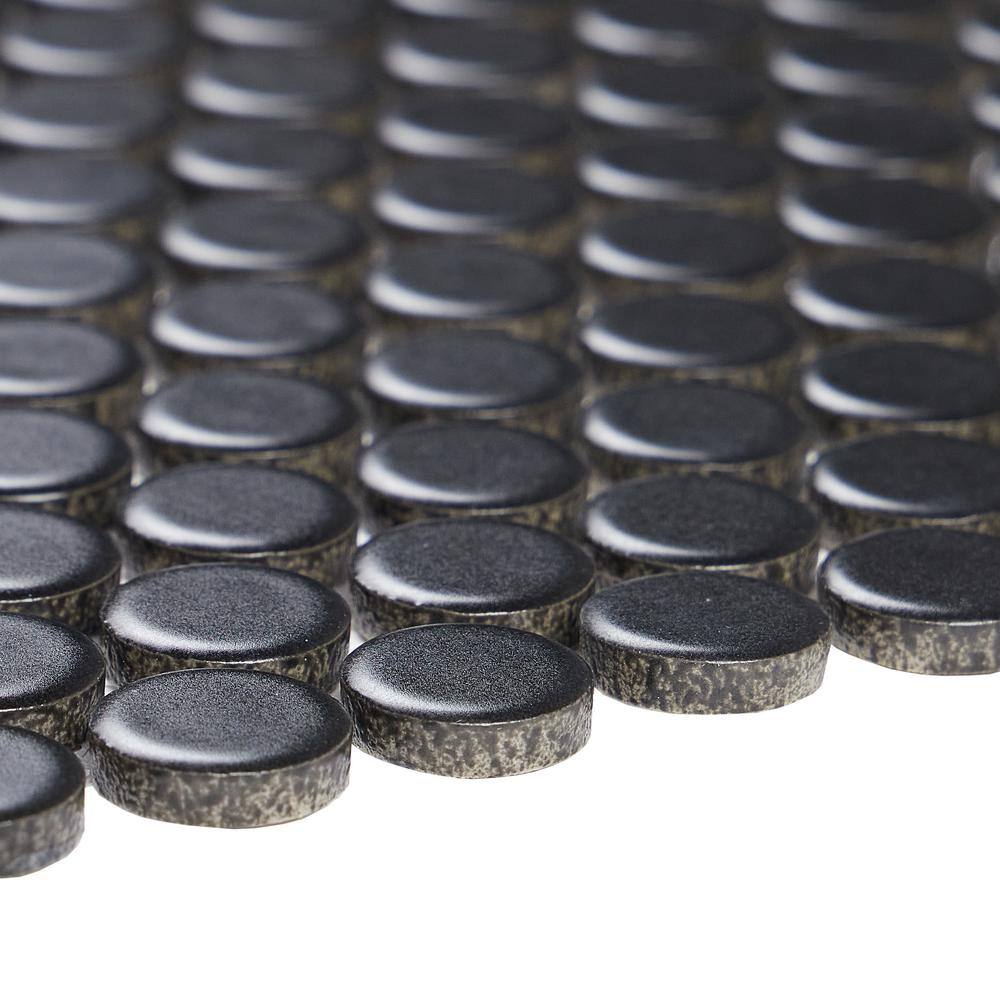 None Cascades Black 11.5 in. x 12.5 in. Penny Round Matte Porcelain Mesh-Mounted Mosaic Tile (1.00 sq. ft./Each)