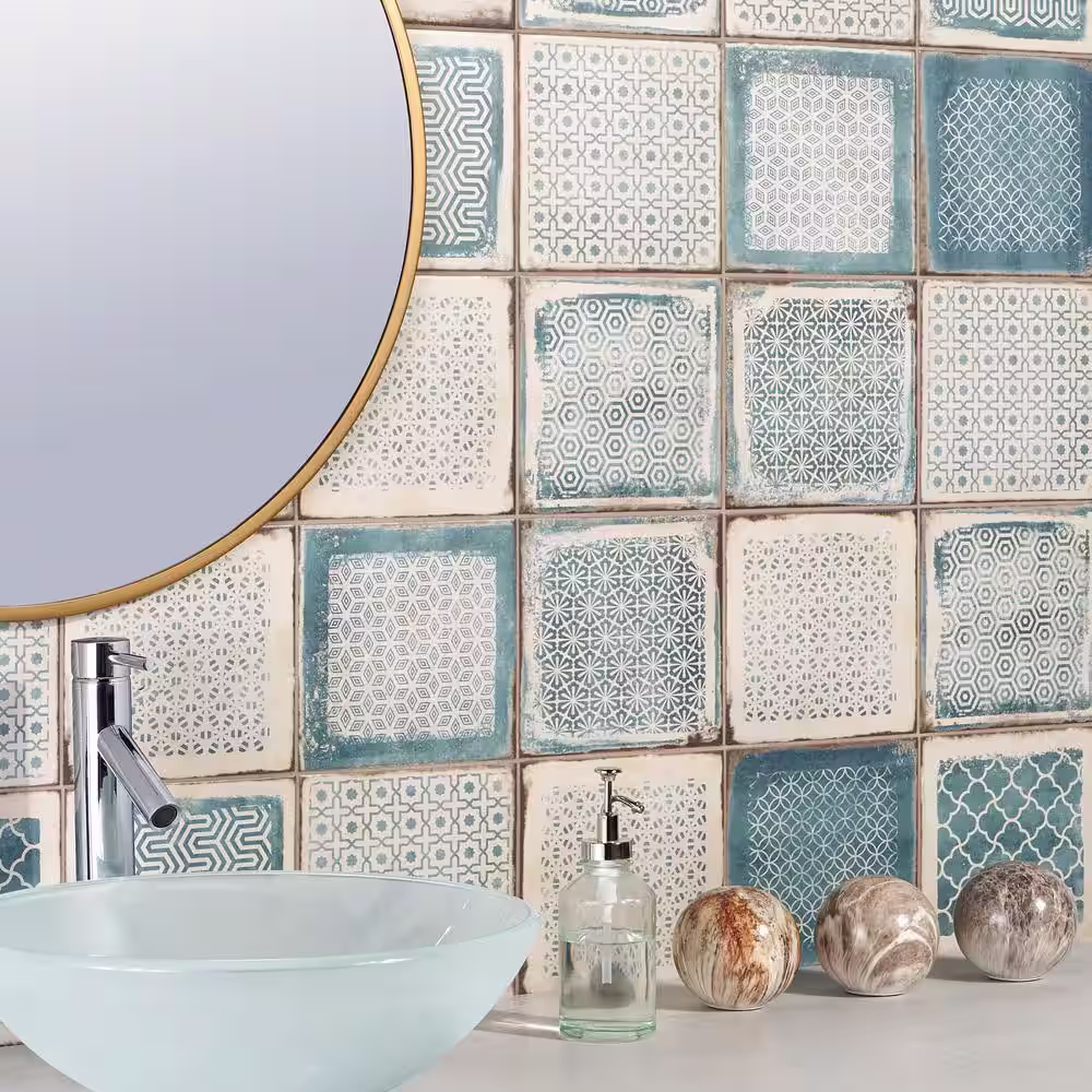 Ivy Hill Tile Santa Fe Deco Blue 7.87 in. x 7.87 in. Matte Porcelain Floor and Wall Tile (11.19 sq. ft. / Case)