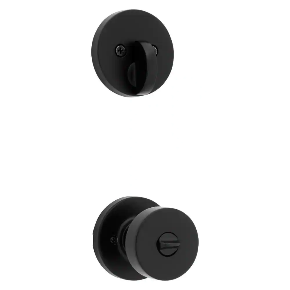Kwikset Pismo Round Rose Matte Black Knob Door Combo Pack Featuring SmartKey Security