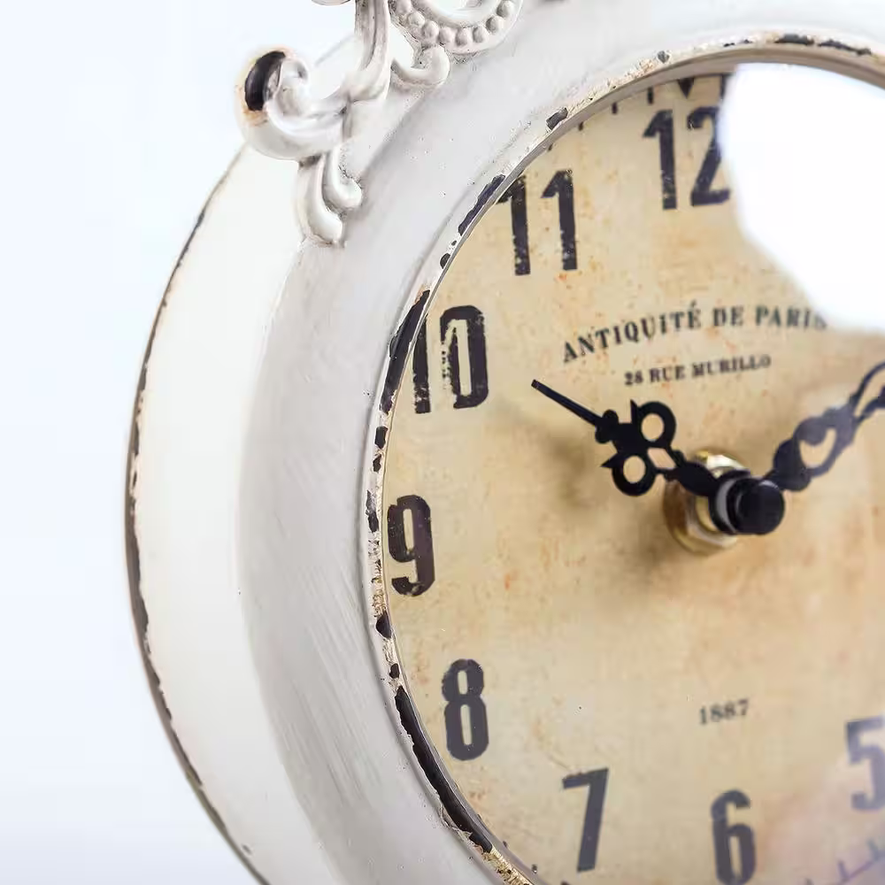 None Vintage Table Clock, Decorative Shelf Desk Top Clock Battery Operated Round French Design