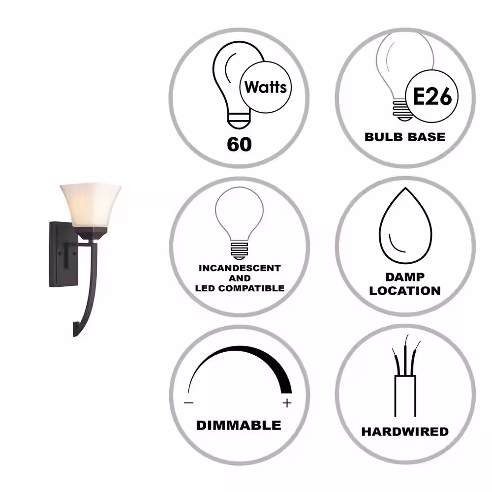 Bel Air Lighting Cameo 1-Light Oil Rubbed Bronze Indoor Wall Sconce Light Fixture with Frosted Glass Shade