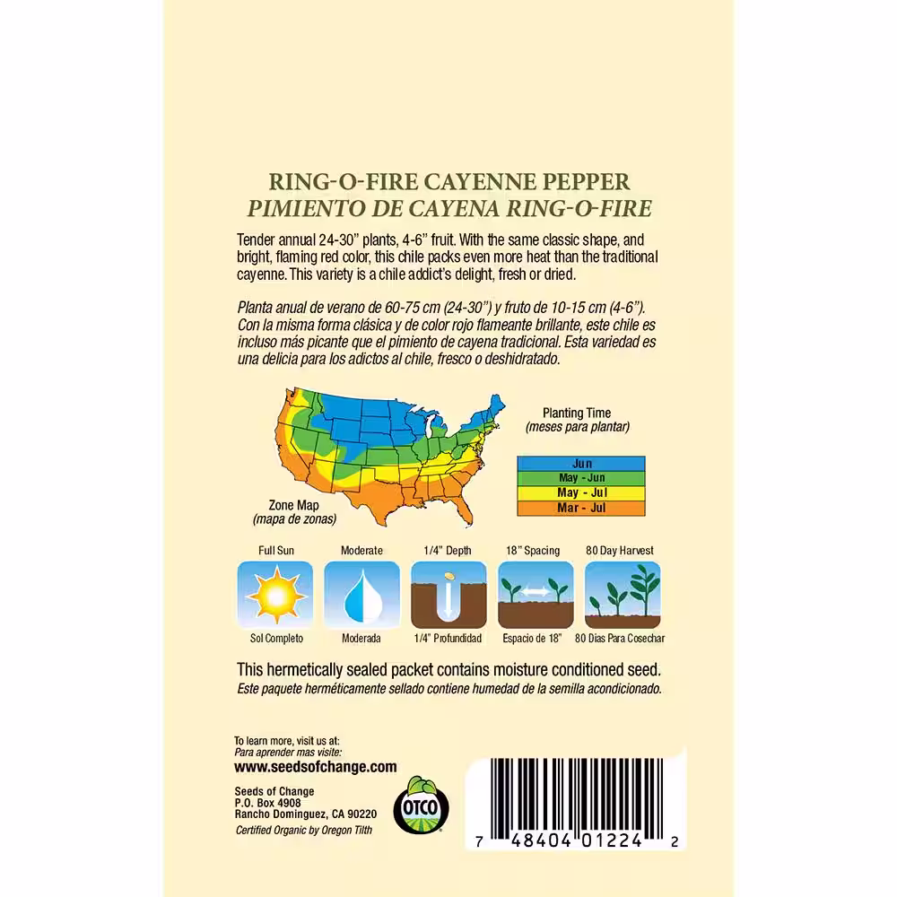 Seeds of Change Pepper, Chile, Ring-O-Fire Cayenne Seeds (1-Pack)