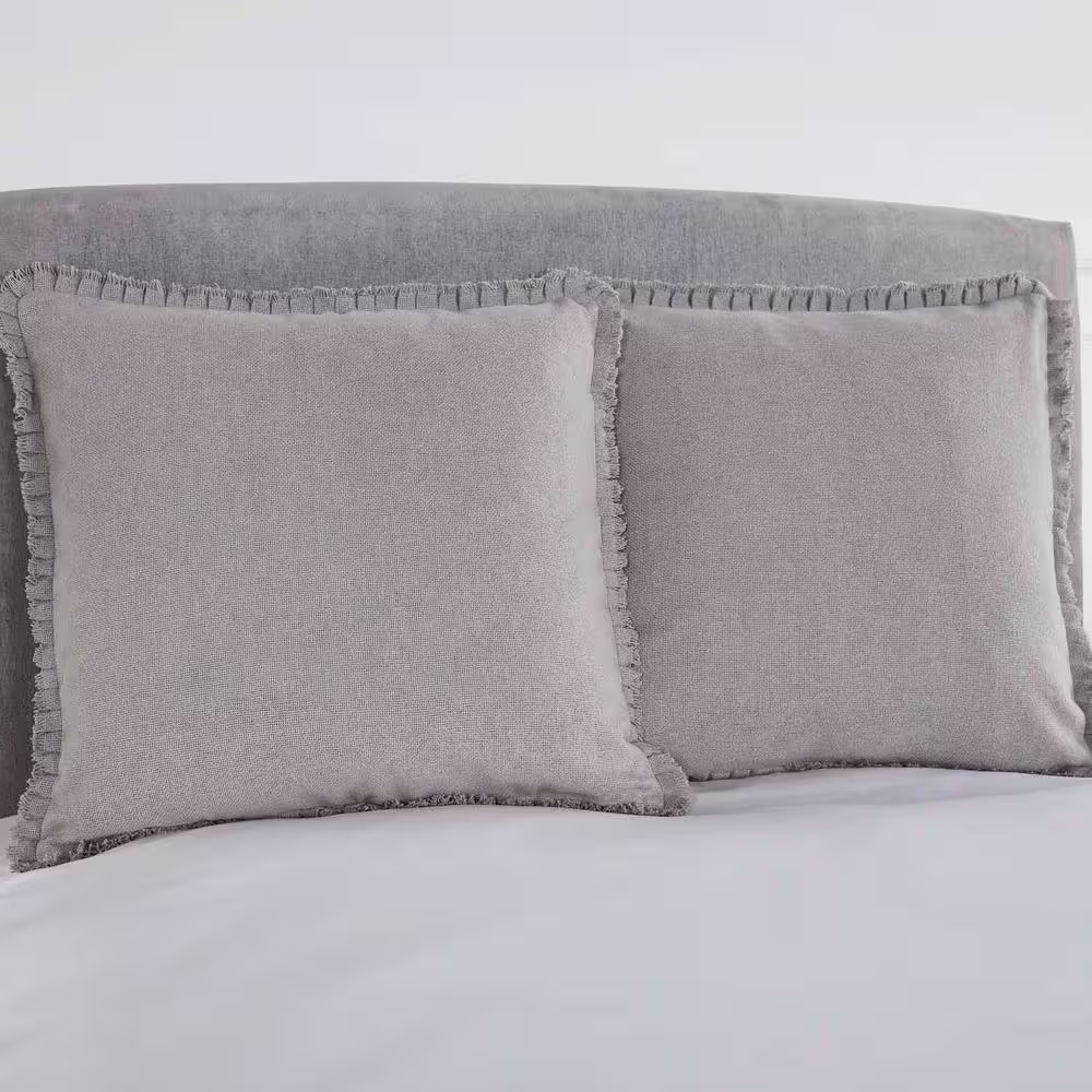 VHC BRANDS Burlap Dove Grey Fringed Ruffle Cotton Euro Sham