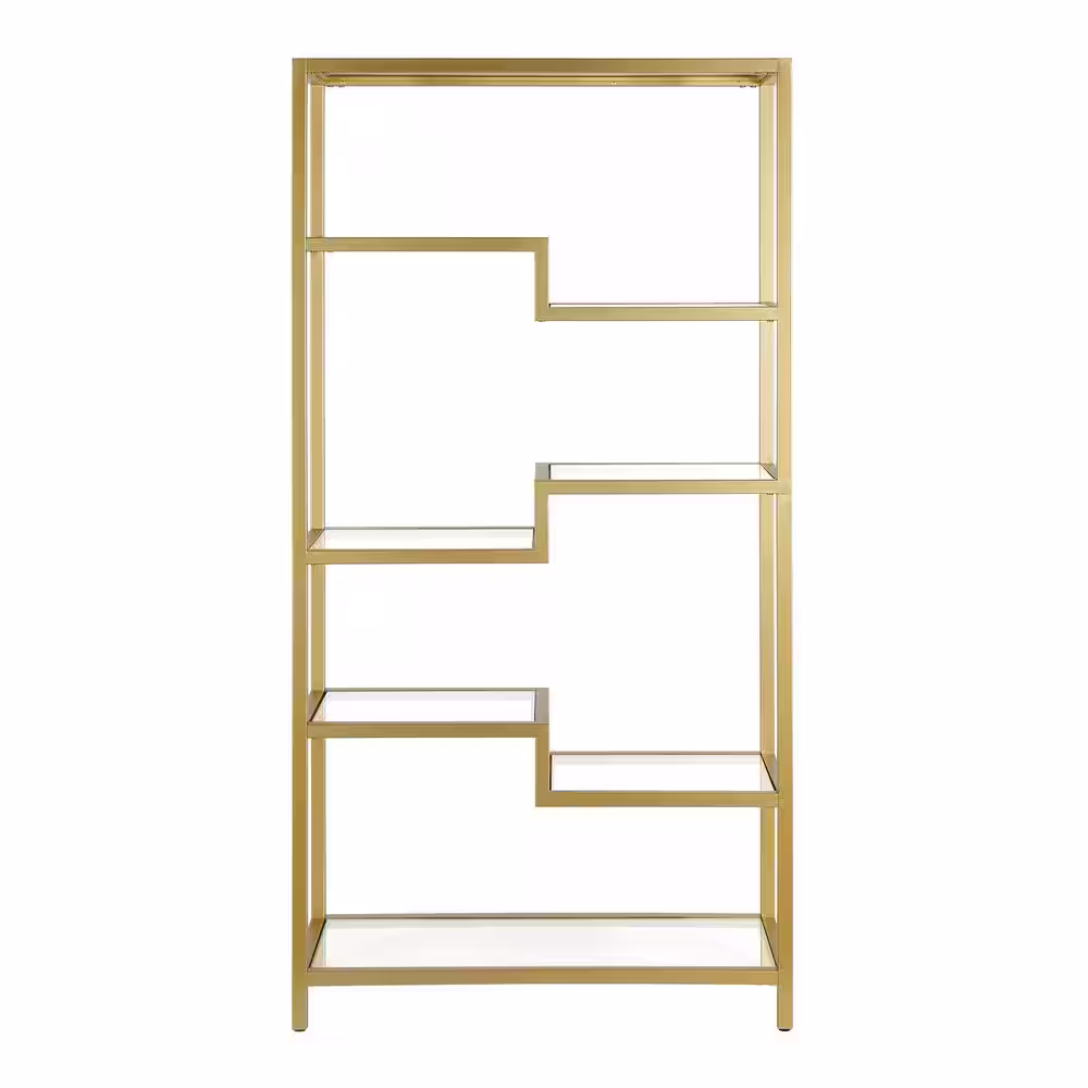 Meyer&Cross Johann 68 in. Metal 4-Shelf Brass Finish Bookcase