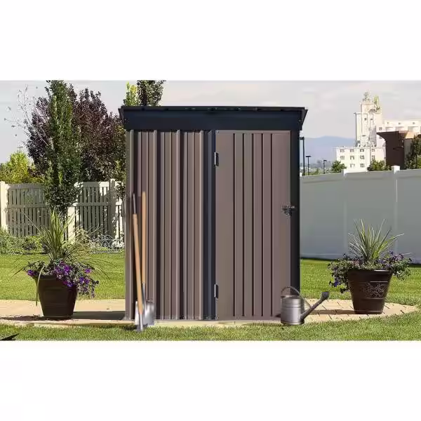 None 3 ft. W x 5 ft. D Metal Lean-to Storage Shed in Brown with Lockable Door (14.4 sq. ft.)