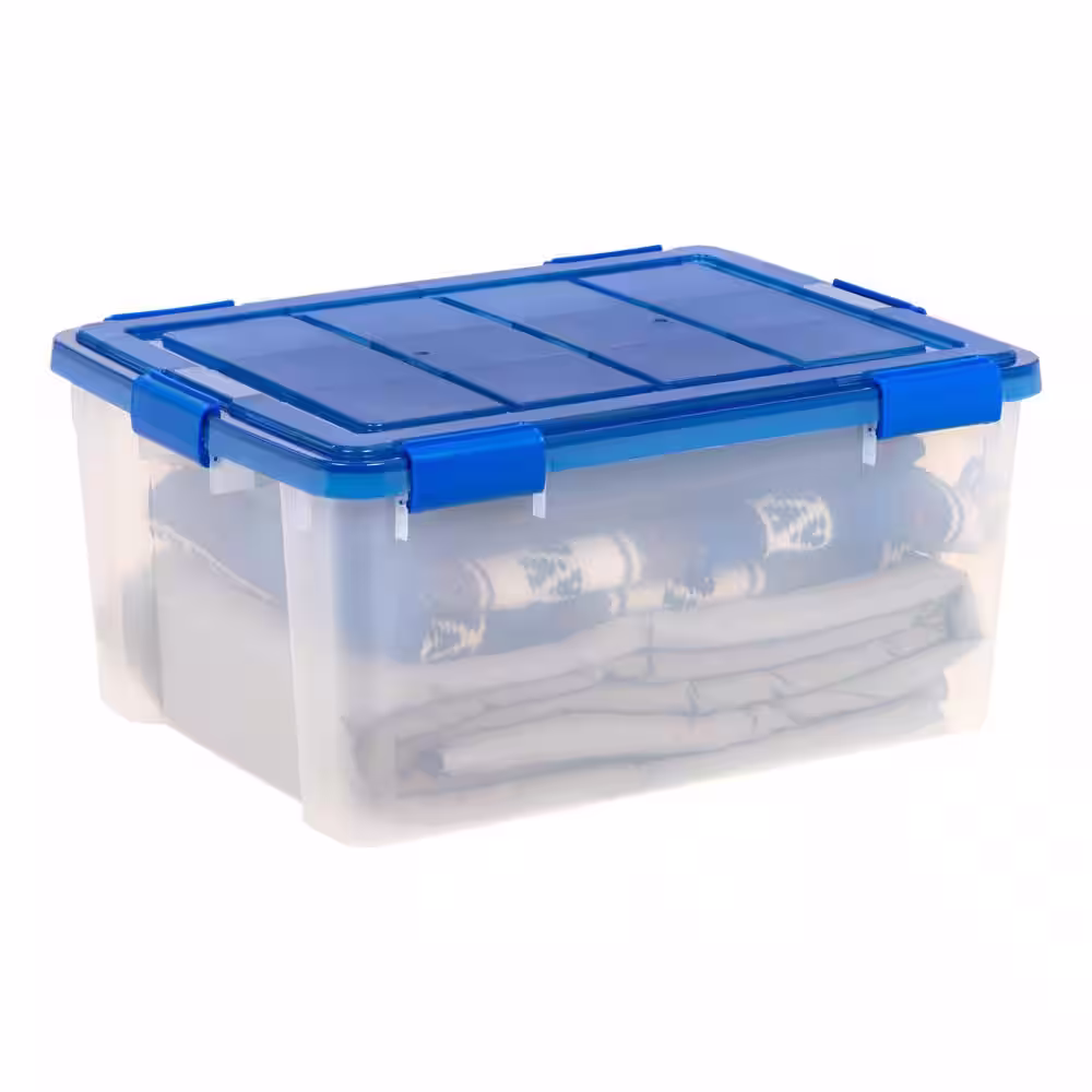 IRIS 60 qt. Clear Plastic Storage Boxes with Blue Lid