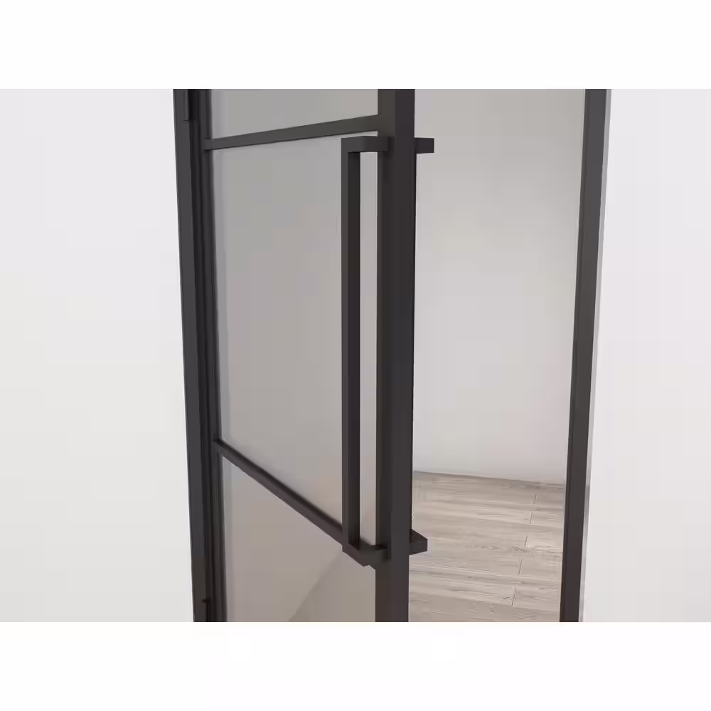 CALHOME 36 in. x 85 in. 4 Lite Frost Glass Black Steel Frame Prehung Interior Door with Door Handle