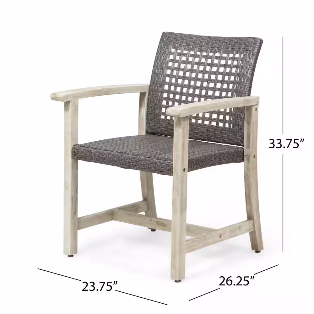 Noble House Hammersley Light Grey Wash 7-Piece Wood Rectangular Outdoor Dining Set