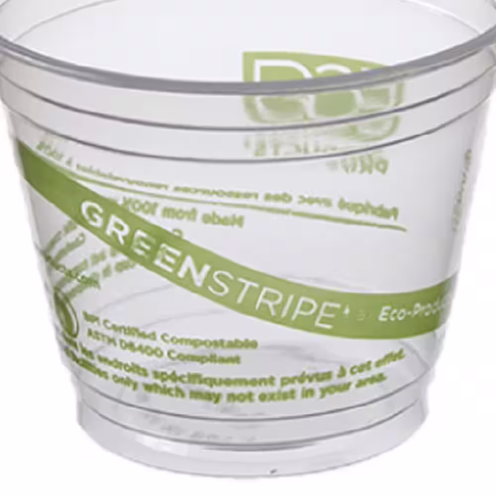 Eco-Products GreenStripe 9 oz. Clear Renewable and Compostable Disposable Plastic Cups, Cold Drinks, 50 / Pack, 20 Packs / Carton