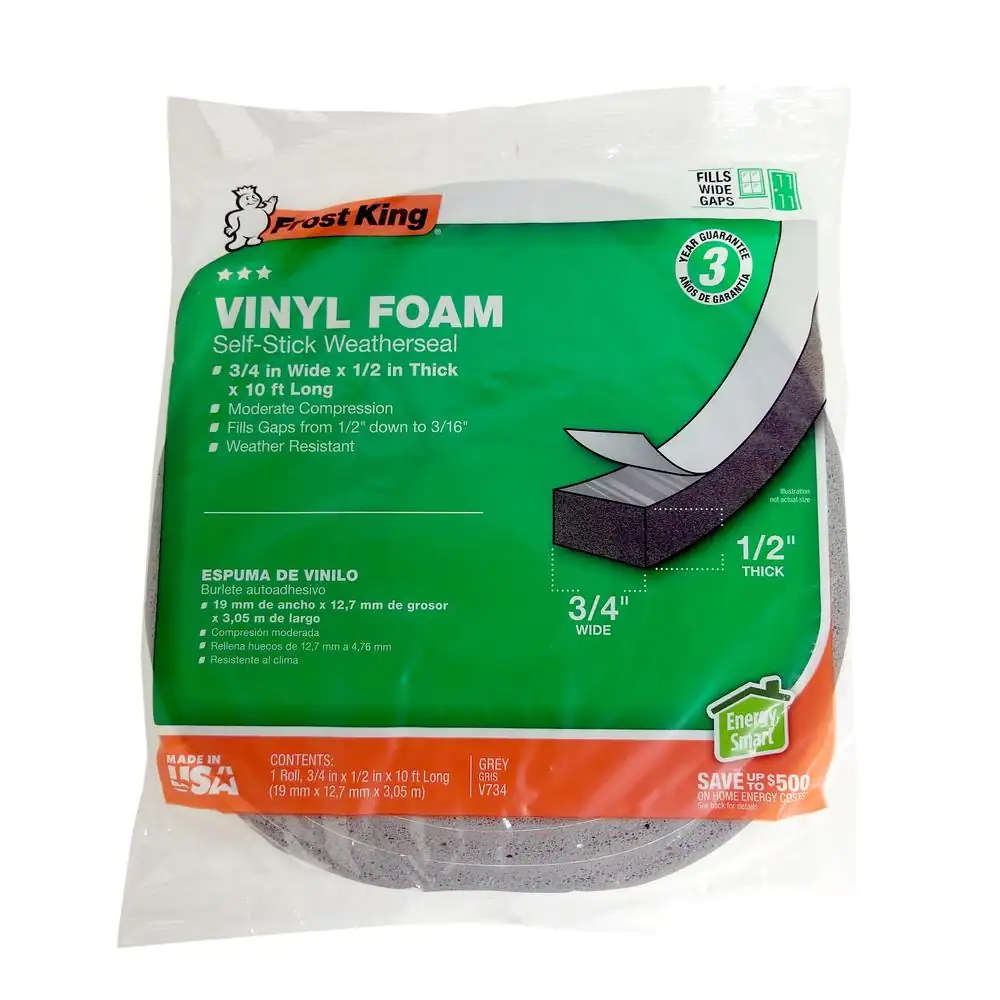 Frost King 3/4 in. x 1/2 in. 10 ft. Grey Vinyl Foam Weather-Seal Self-Stick Tape