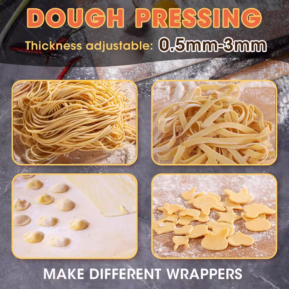 None Thickness Adjustable Electric Pasta Noodle Maker Machine Dough Roller Cutter with Stainless Steel