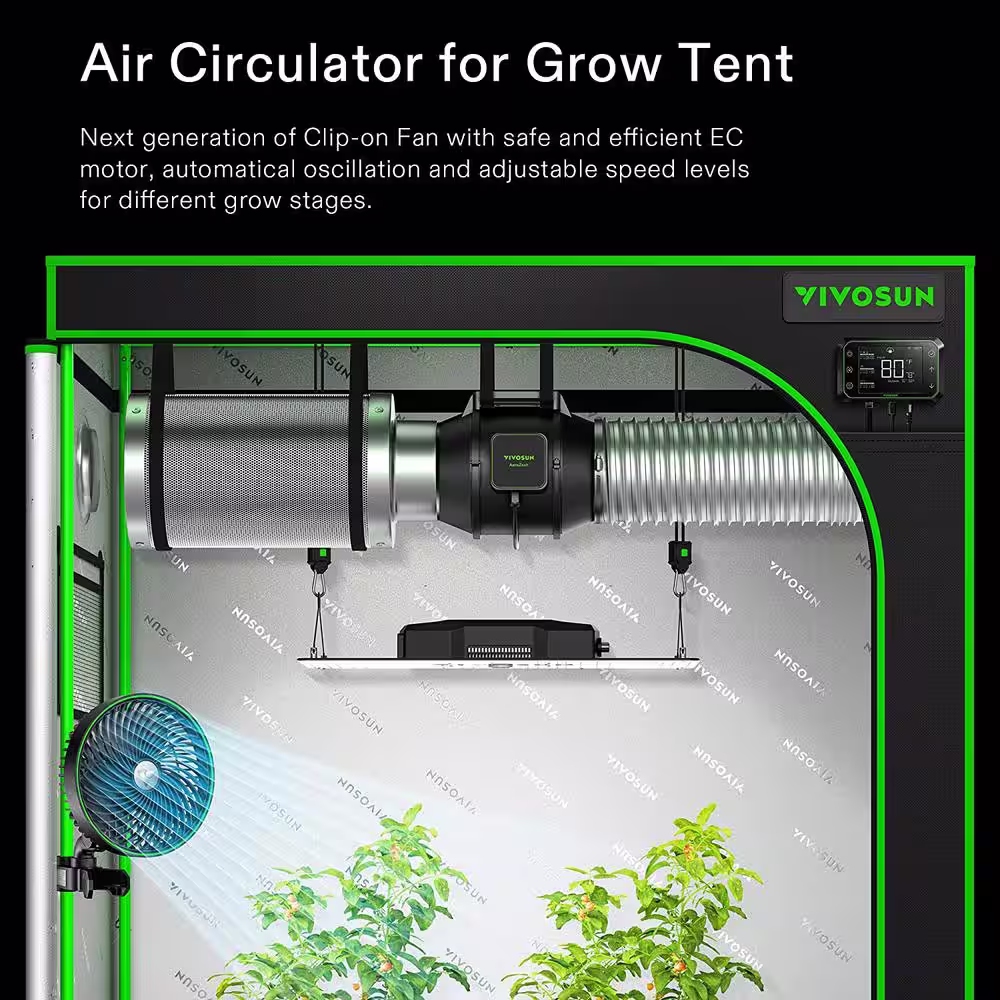 VIVOSUN AeroWave Portable 6 in. Smart Wifi Control Clip Fan in Black with Fully-Adjustable Tilt for Hydroponic Ventilation