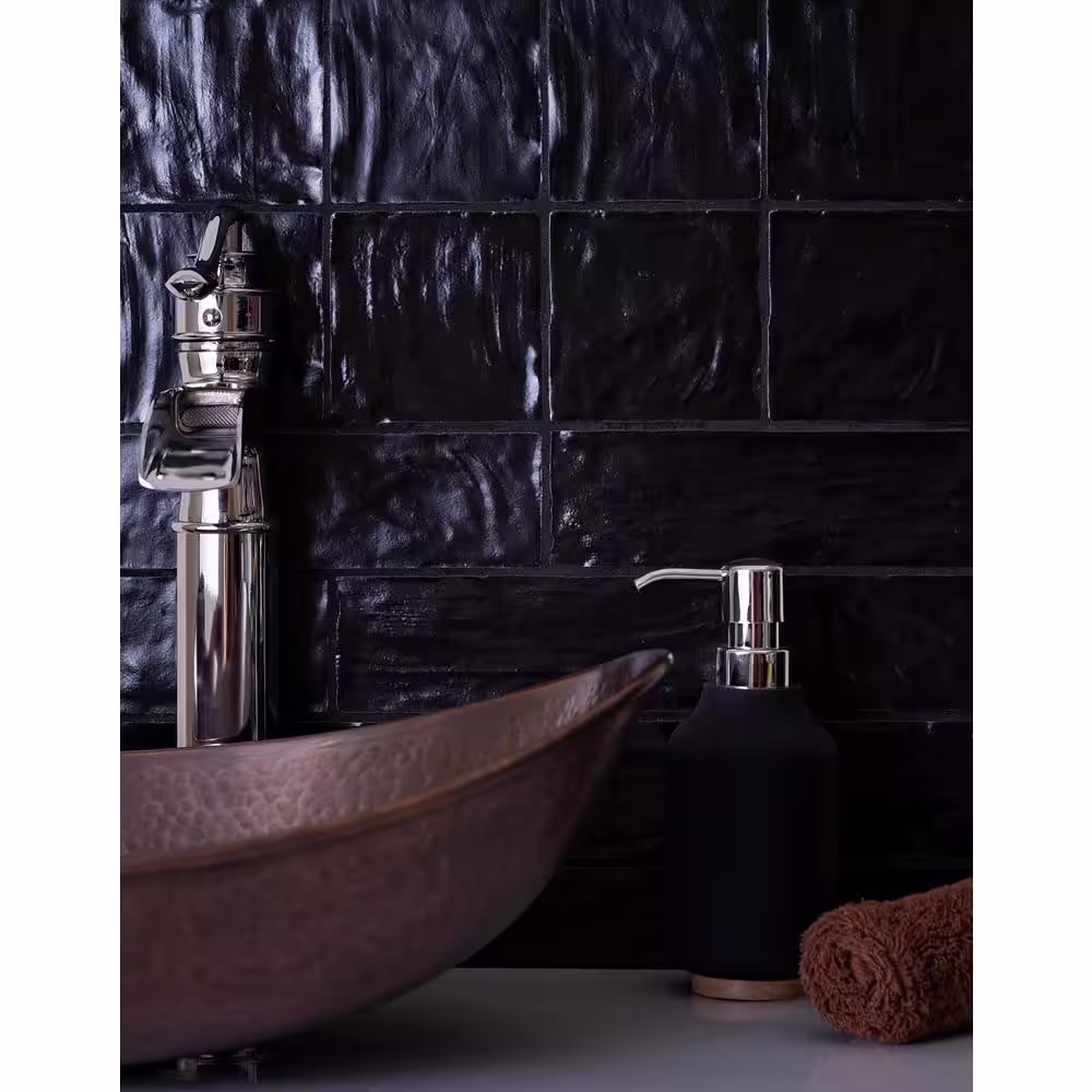 Apollo Tile Black 2.5 in. x 8 in. Polished and Honed Ceramic Subway Mosaic Tile (5.38 sq. ft./Case)