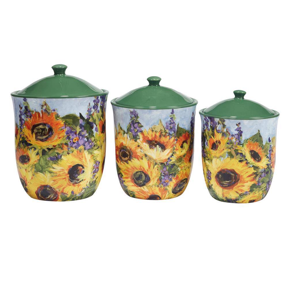 Certified International Sunflower Bouquet 3-Piece Earthenware Canister Set