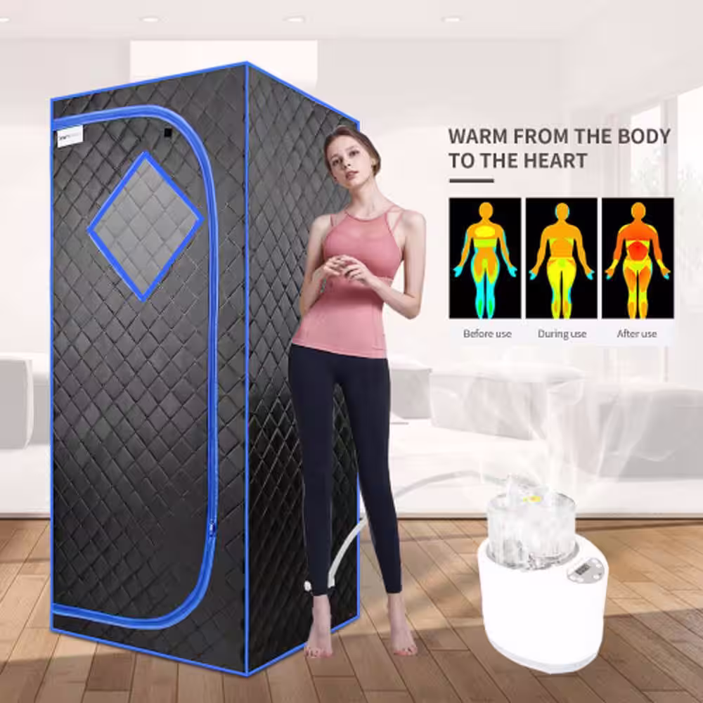 FUNKOL 1-Person Sauna with Steam Generator, Folding Chair, Handheld Remote Control and Tent