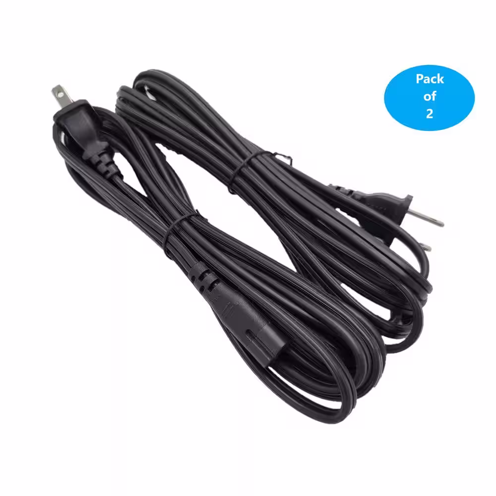 Micro Connectors, Inc 10 ft. 18AWG 2-Prong Notebook AC Power Cord (NEMA 1-15P To C7) (2-Pack)