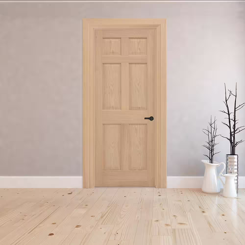 Steves & Sons 36 in. x 80 in. 6-Panel Left-Hand Unfinished Red Oak Wood Prehung Interior Door with Nickel Hinges