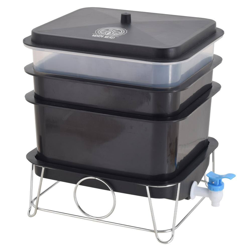 Arcadia Garden Products Mya Worm Nerd Small Black 4-Tray Worm Composting Bin Kit with Coco Coir Brick