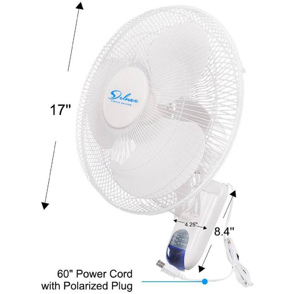 None 16 in. 3-Speed Mounted Wall Fan in White with Tilt Adjustable and Remote Control