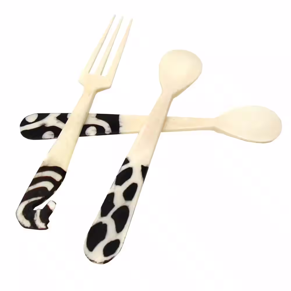 None Handmade Natural Bone 2-Spoons and 1-Fork 3-Piece Appetizer Set