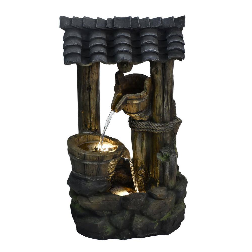 None 29.2 in. H Outdoor Rustic Water Well Fountain Waterfall with LED Lights for Garden, Patio, Yard