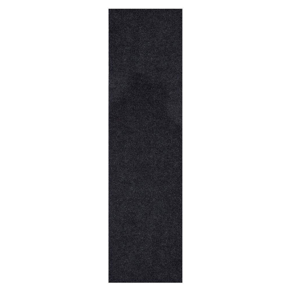 Sweet Home Stores Ribbed Waterproof Non-Slip Rubberback Runner Rug 2 ft. 7 in. W x 11 ft. L Black Polyester Garage Flooring