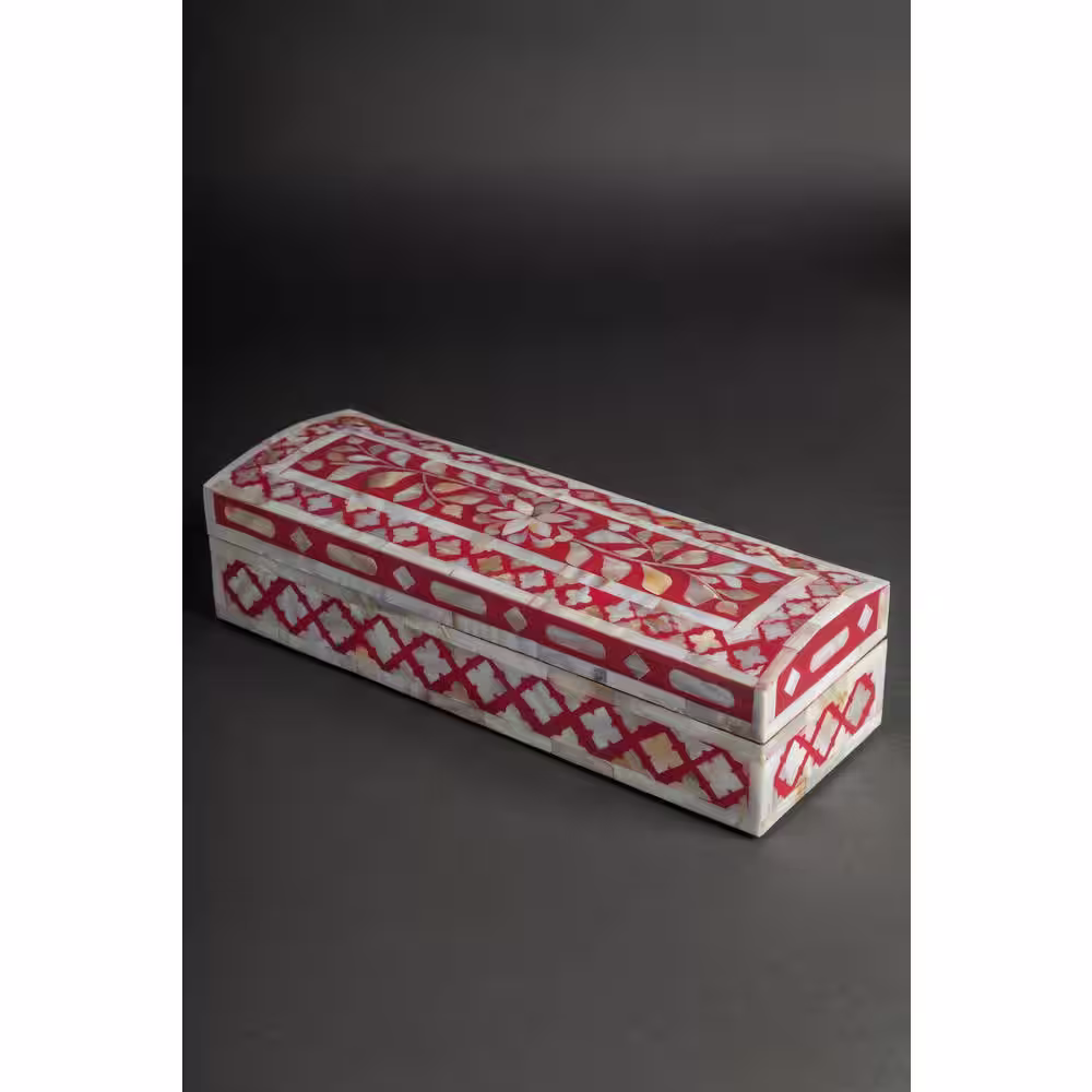 GAURI KOHLI Jodhpur Mother of Pearl Decorative Box - Burgundy 12 in.