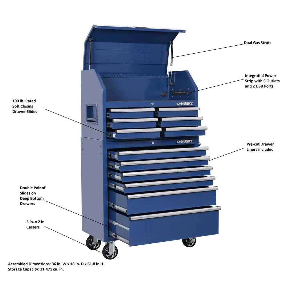 Husky 36 in. 12-Drawer Blue Tool Chest Combo