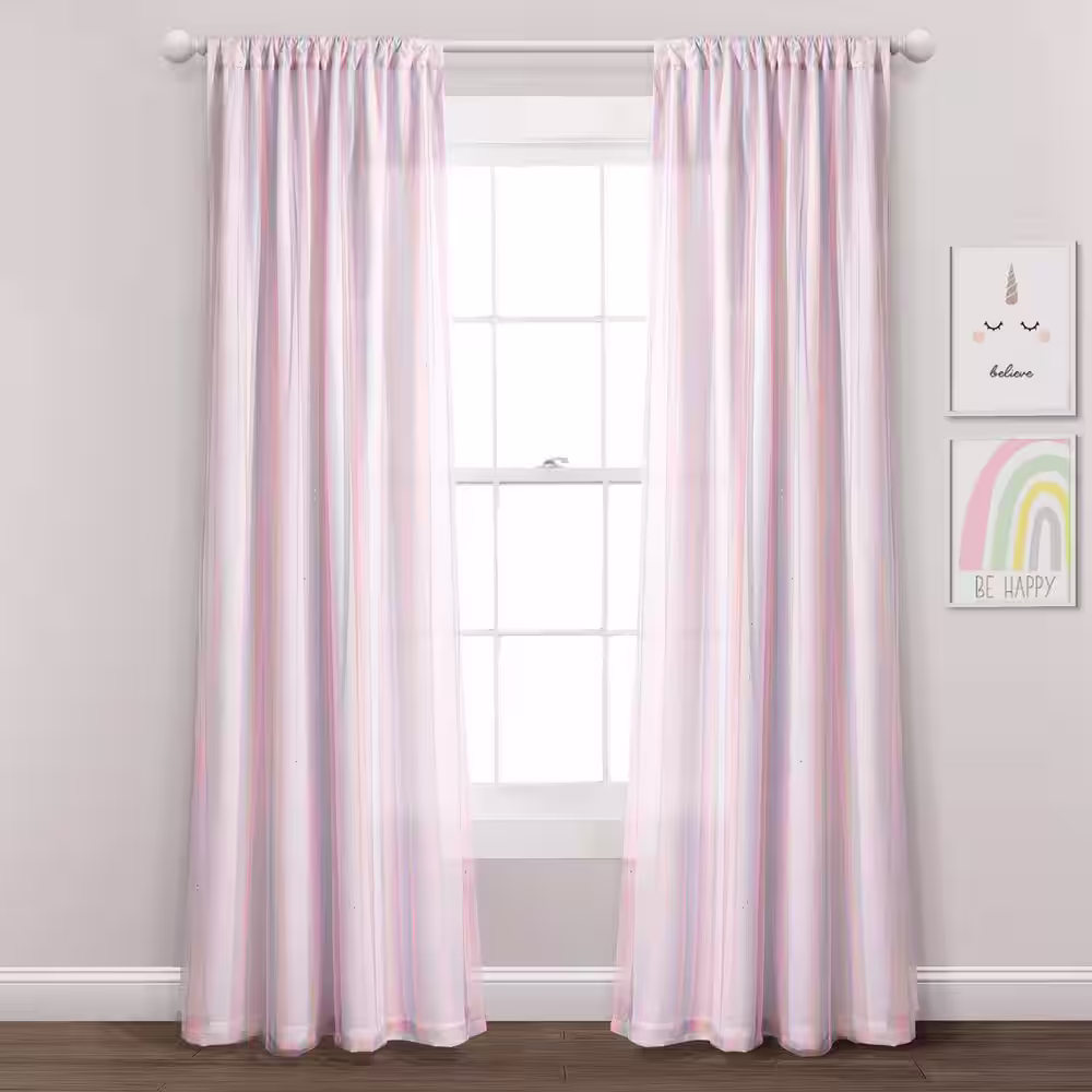 None Rainbow 38 in. W x 84 in. L Sheer Rod Pocket With Lining Window Curtain Panel Rainbow/White Single