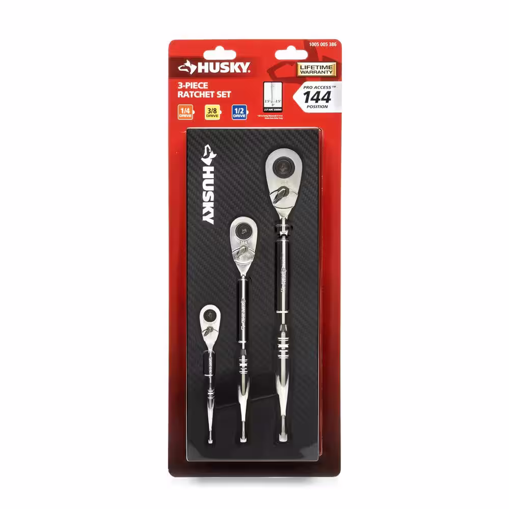 Husky 144-Position Ratchet Set with EVA Tray (3-Piece)