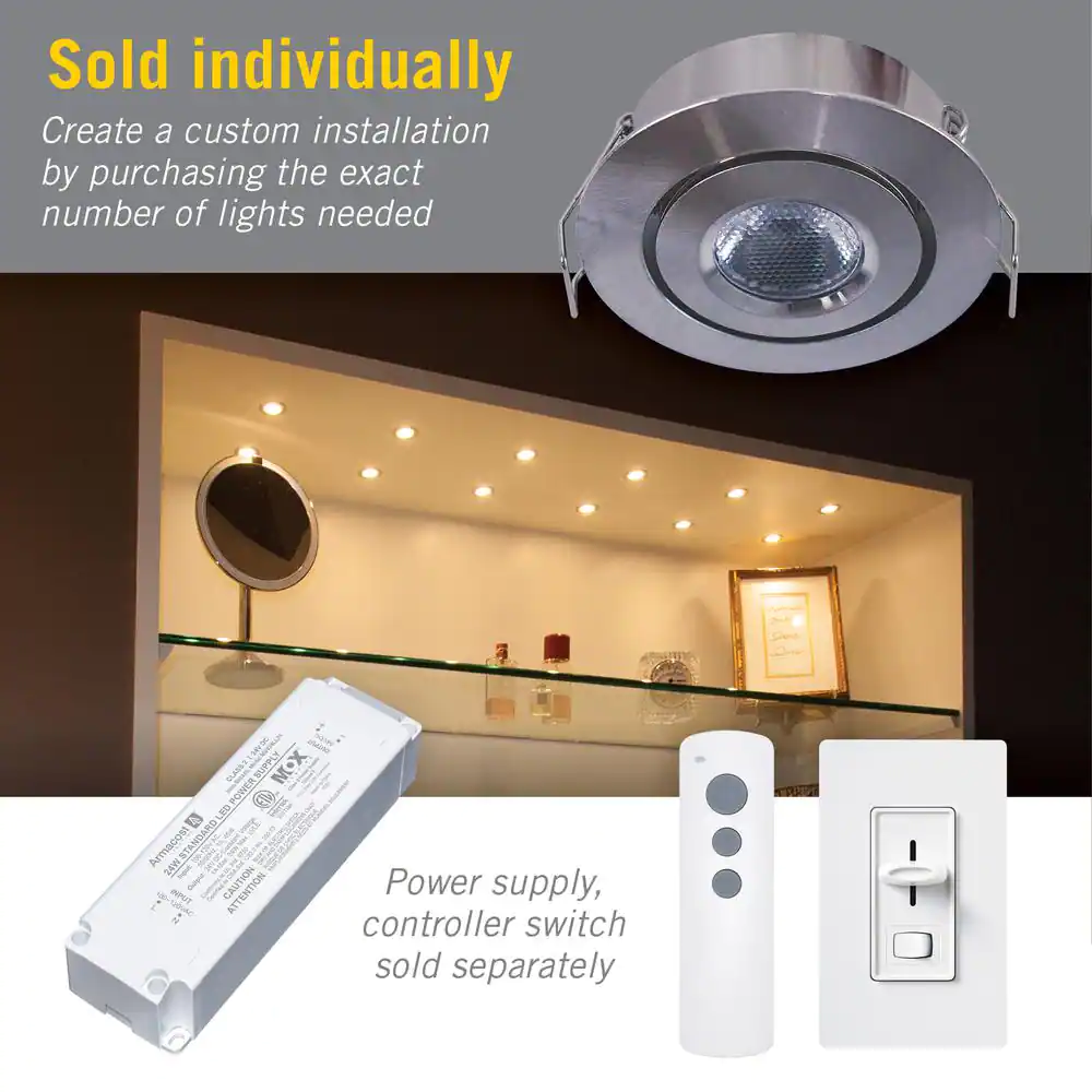 Armacost Lighting 2 in. Bright White Recessed LED Swivel Puck Light, Brushed Steel