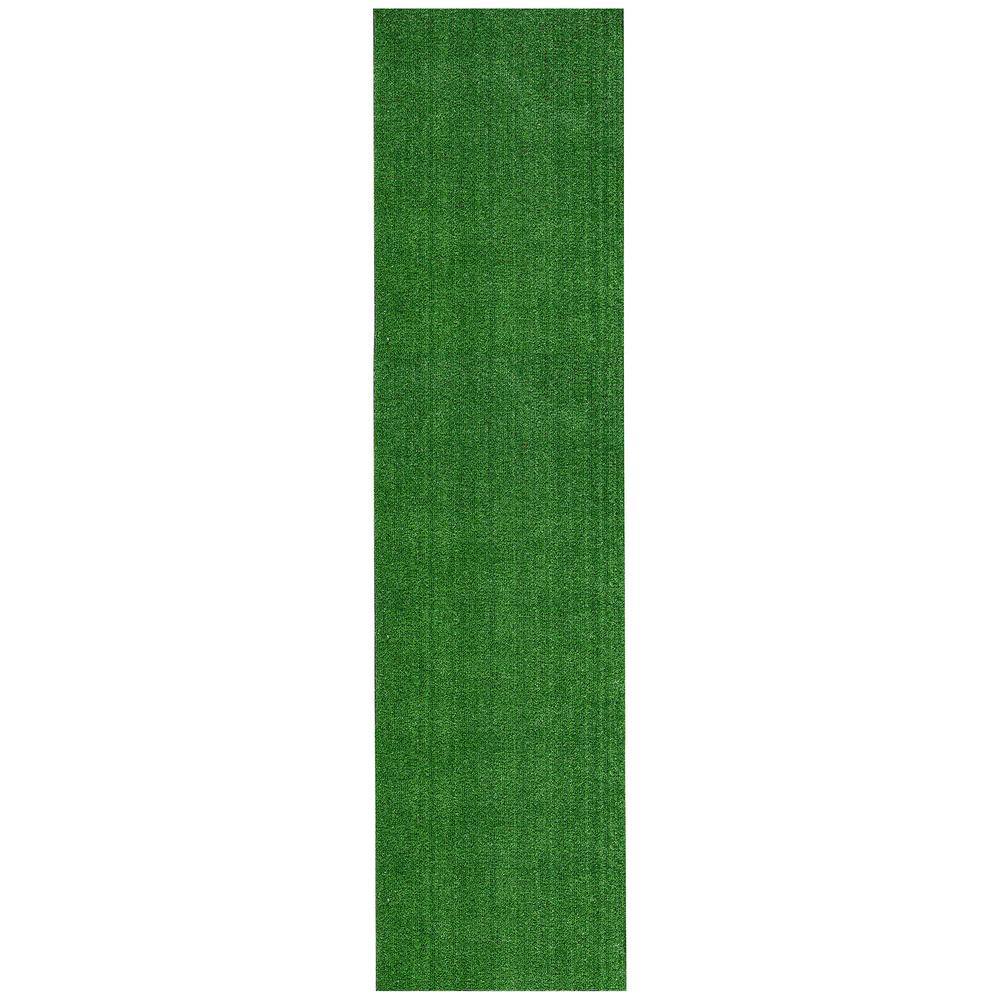 Sweet Home Stores Green 2 ft. x 22 ft. Meadowland Collection Waterproof Solid Grass Artificial Grass Indoor/Outdoor Area Rug
