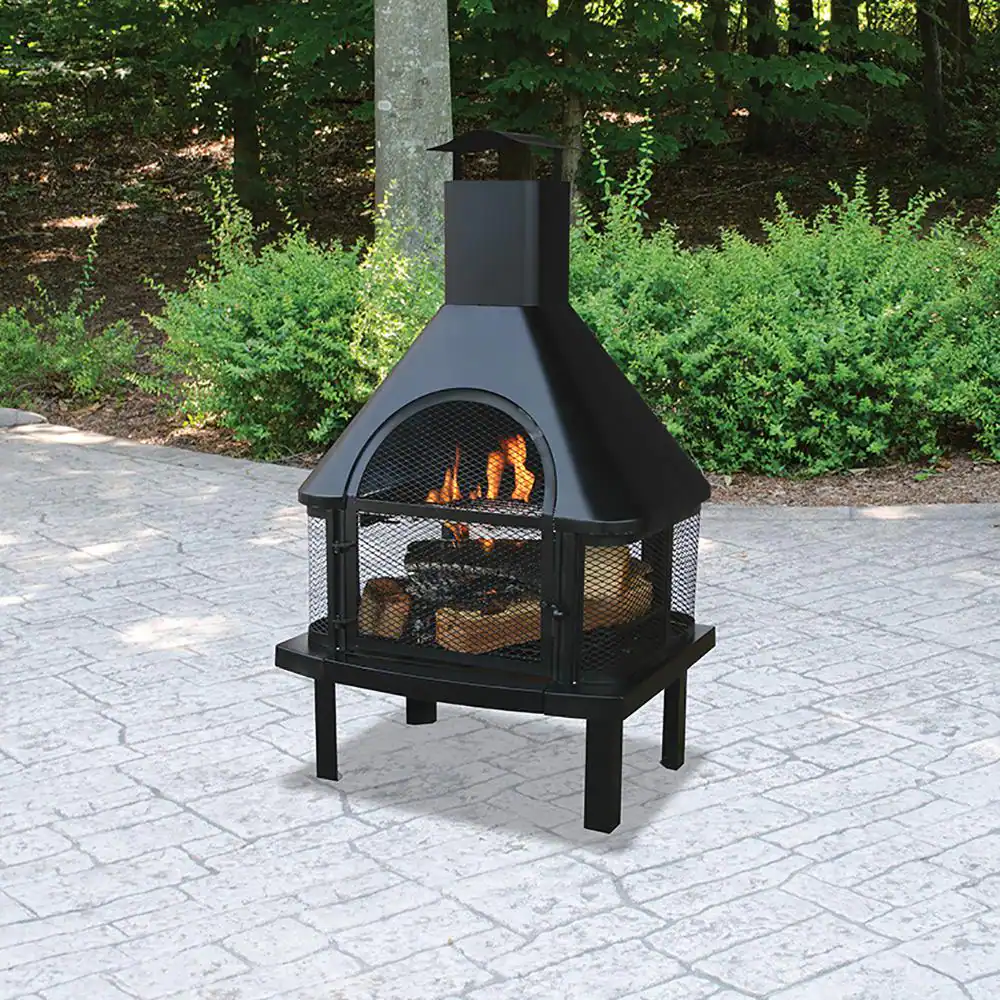 Endless Summer 45 in. H Steel Wood Burning Outdoor Fireplace with Chimney and Included Wood Grate and Cooking Grate