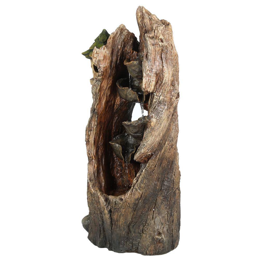 LuxenHome Resin Hollow Tree Outdoor Waterfall Fountain