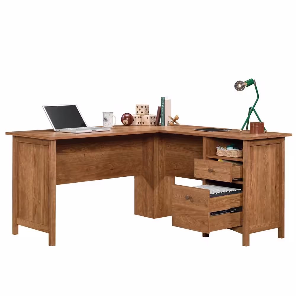 SAUDER Union Plain 59.055 in. L-Shape Prairie Cherry Computer Desk with File Storage