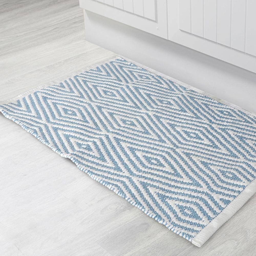 None Oxford Bath Mat 20 in. x 32 in. Cotton Blue/White