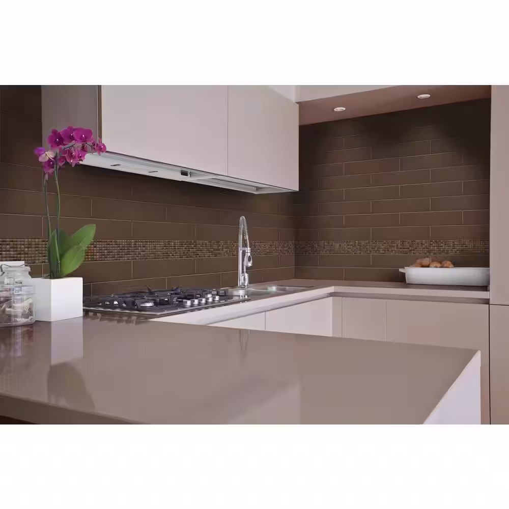 None Streamline Earth Brown Glossy 4 in. x 16 in. Ceramic Wall Tile (10.39 sq. ft./ Case)
