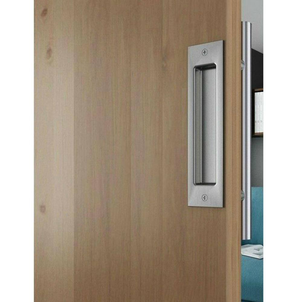 American Pro Decor 11-13/16 in. 304 Stainless Steel 2-sided Pull with Recessed Plate for Sliding Rolling Barn Wood Doors