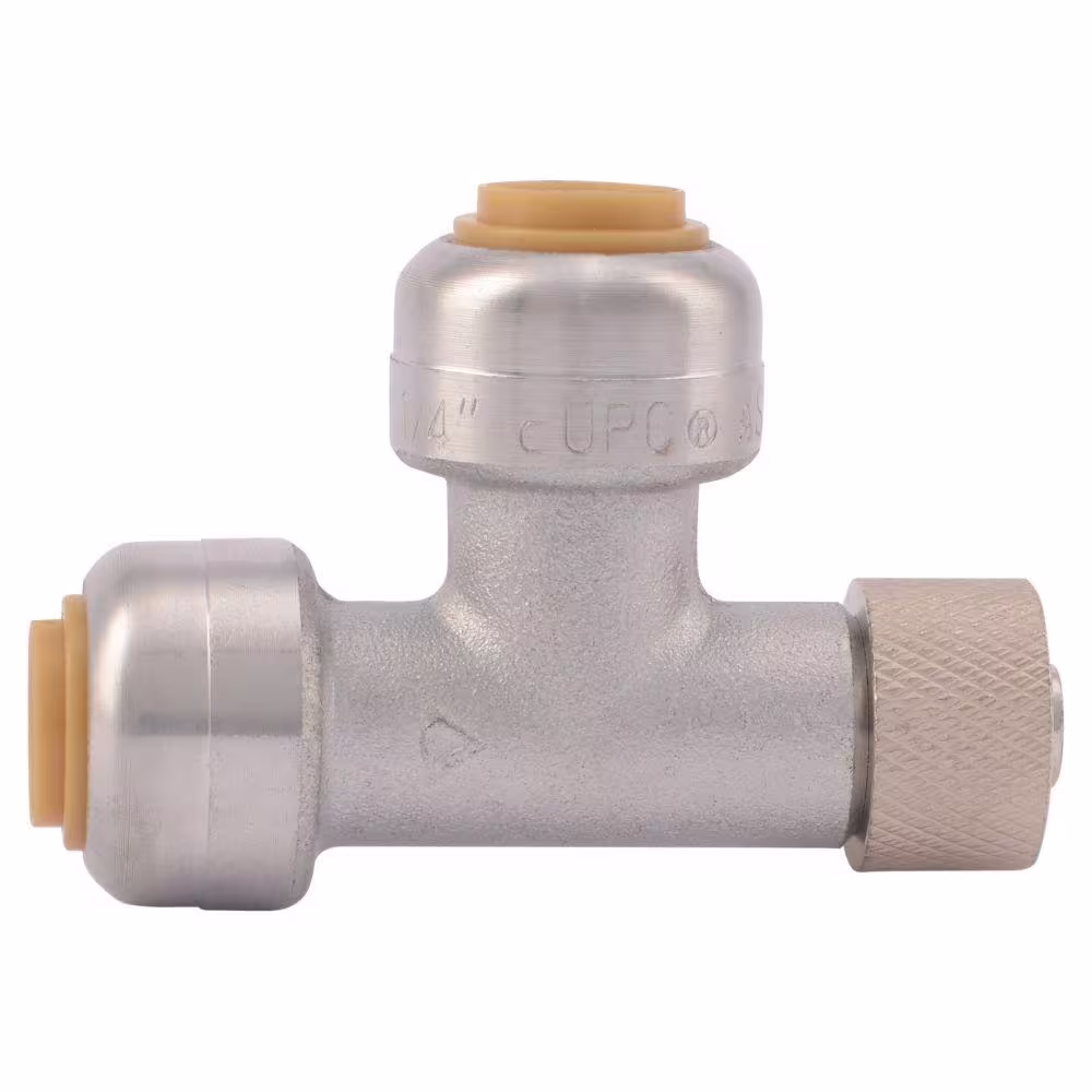 SharkBite 1/4 in. Push-to-Connect x 3/8 in. Compression Chrome-Plated Brass Tee Adapter Stop Valve