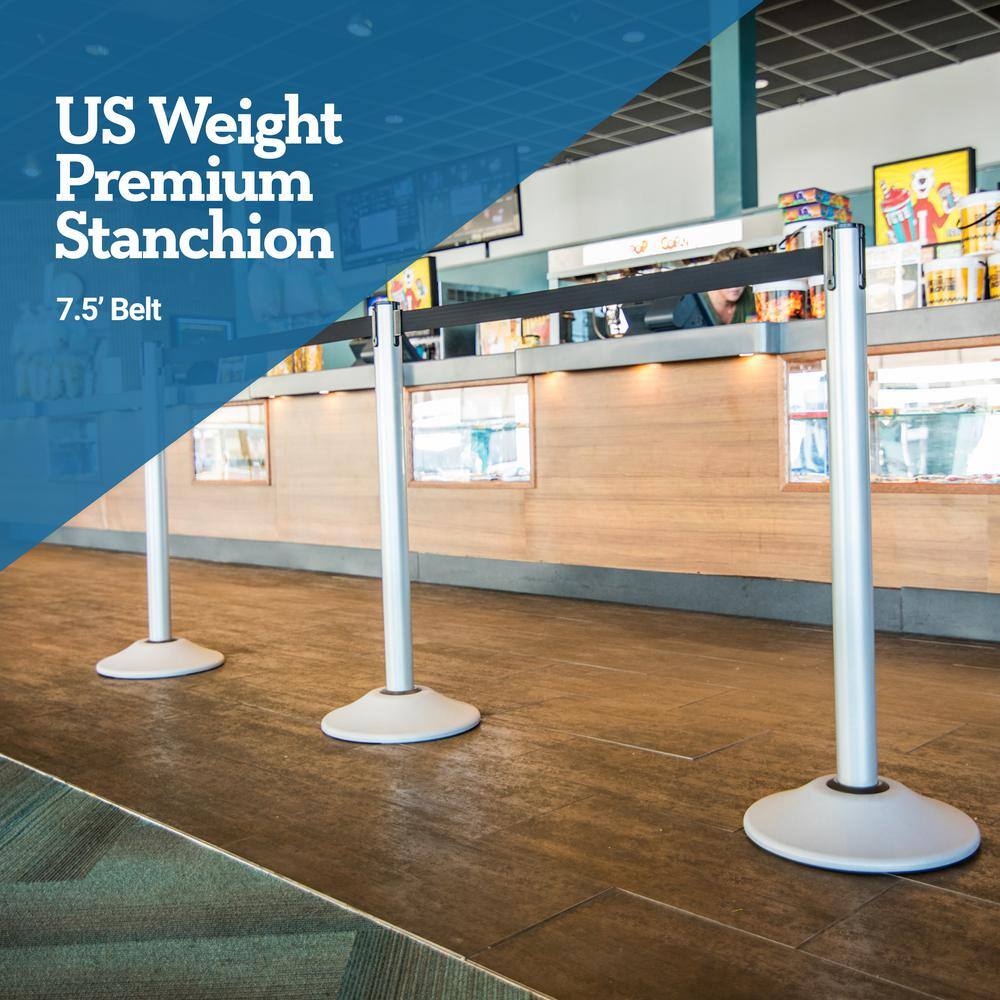 USW US Weight Heavy-Duty Silver Premium Steel Stanchion with 7.5 ft. Blue Retractable Belt (2-Pack)