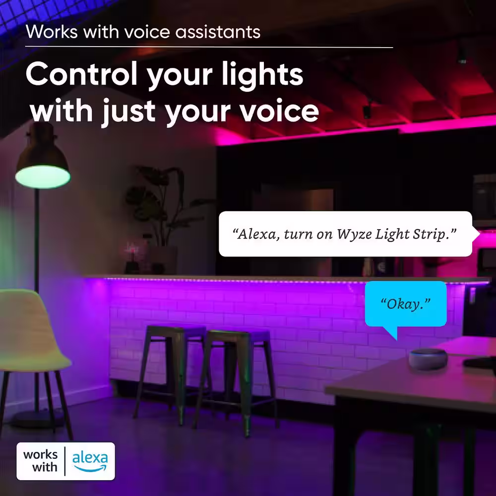 WYZE Light Strip 16.4ft WiFi LED Lights, 16 Million Colors RGB with App Control, Works with Alexa & Google Assistant