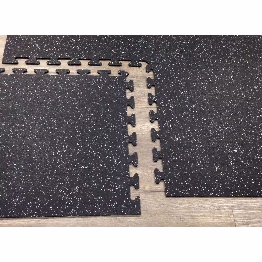 None Black with Gray Speck 24 in. x 24 in. Finished Side Recycled Rubber Floor Tile (16 sq. ft./ case)