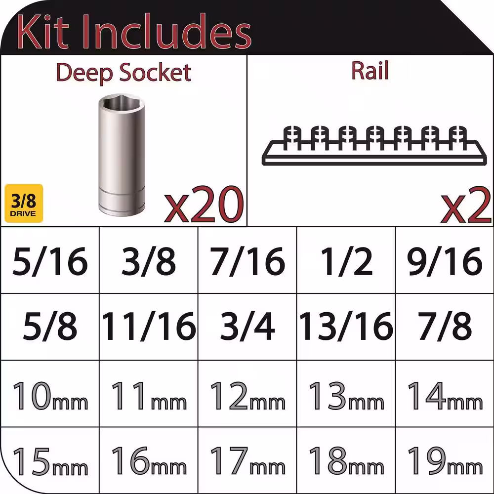 Husky 3/8 in. Drive Deep SAE/MM Socket Set (20-Piece)